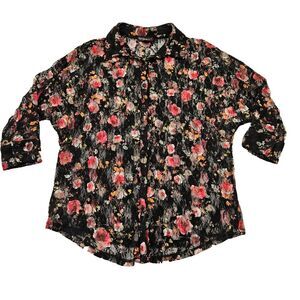 Self Esteem Women's Sz M Y2K Semi Sheer Lace‎ Floral Fairycore Button Up Shirt